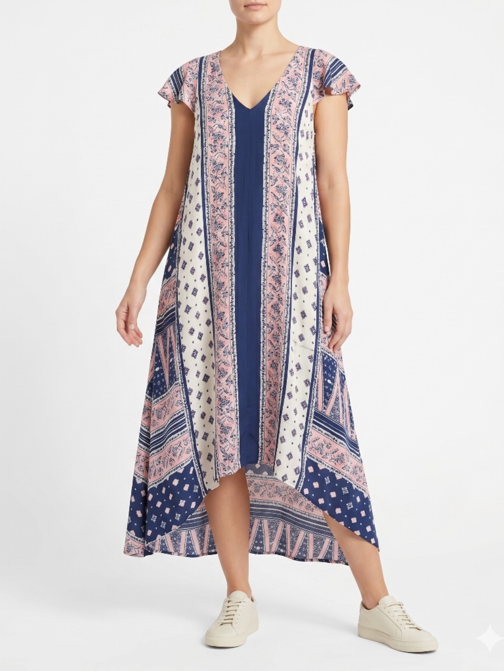 Maeve Anthropologie Mixed Print Asymmetric High Low Maxi Dress Women's Medium